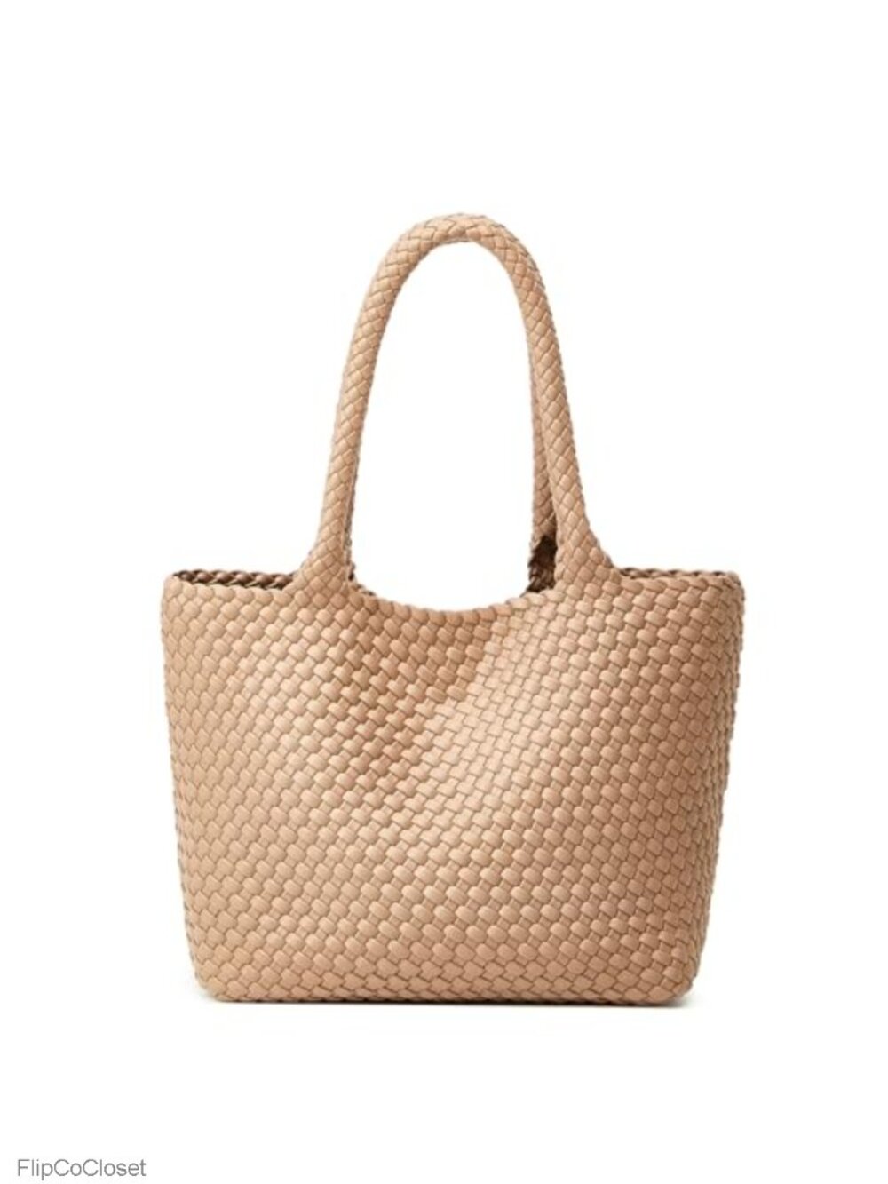 Vegan Leather Woven Tote Bag with Detachable Clutch